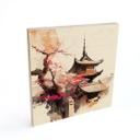 Cuadro de madera Pagoda japonesa con cerezos en flor - Jaszke - Cuadrado
