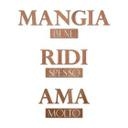 Décoration murale en bois placage d'acajou - Mangia bene, Ridi spesso, Ama