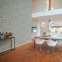 Papel pintado blanco hoja gris - papel pintado floral - papel pintado no tejido salón dormitorio oficina