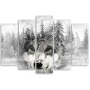 5 stykke lærredsprint, Wolf Forest Nature Grey