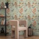 Blomstret tapet med blade grøn terracotta - naturmotiv med ranker - Ikke-vævet tapet