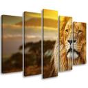 5 stykke lærredstryk, Lion Africa Savannah Landscape