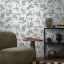 Papel pintado acuarela floral verde gris - Papel no tejido con hojas - Muestra botánica