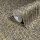 Papel pintado no tejido de color negro, dorado con motivo de rombos gráficos geométricos