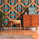 Ikke-vævet tapet blå gul orange pink - abstrakt tapet med mønster - vintage tapet