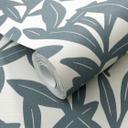 Papel pintado no tejido, papel pintado motivo floral La Terrasse azul, crema