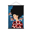 Póster de tela mujer en vestido de flores con koi - Hülya