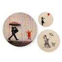 Banksy Billede af træ - Street art sæt - Rundt (3 stk.)