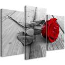 3 stykke lærredsprint, rosenblomster træbro