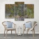 3 stykke lærredstryk, et blomstrende træ i rustengen
