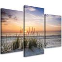 3 stykke lærredsprint, strand havgræs solnedgang