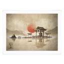 Póster Templo japonés al amanecer - Roze