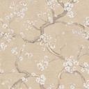 Blossom branch tapet beige hvid orange - Ikke-vævet tapet med kirsebærblomster 
