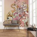 Non-woven tapet - Flamingoer og liljer - 200 x 280 cm