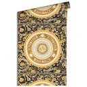 Versace design tapet i guld og sort non-woven tapet med blomstret medusa hoveder