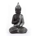 Statuette Lao Bouddha en pierre artificielle décoration de jardin et extérieurs,  noir, argent - 20x15x33 cm