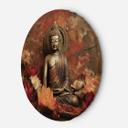 Rundt lærredsbillede af mediterende Buddha og farverige blomster