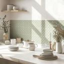 Azulejos Adhesivos a cuadros en blanco pistacho - lote de 12