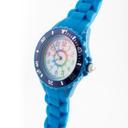 Kinder Armbanduhr - Lernuhr analog aus Silikon - Blau mit Regenbogen Zifferblatt