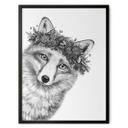 Póster Zorro blanco y negro con corona de flores - Korenkova