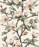 Ikke-vævet tapet grene, blomster blomster natur mat i beige brun grøn