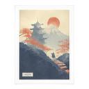 Plakat Solopgang over pagoden | Vintage Art Japan - Roze