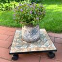 Support poterie avec roulettes en mosaïque - Carré 33x33 cm