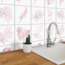 Azulejos Adhesivos Contornos Hojas Rosa - Lote de 12