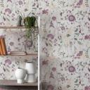 Blomstertapet blomster akvarel - Ikke-vævet tapet i lilla lilla beige - romantisk blomstertapet