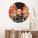 Cuadro de madera mujer con flores de amapola retro - Hülya - Redondo