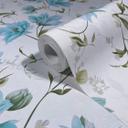 Ikke-vævet tapet blomster, blade blomstret natur mat i hvid grøn blå