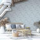 Papel pintado no tejido en azul 3D look escamas vintage usado look geométrico 