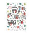 Póster de tela ilustración de animales del zoo con números - Walentynowicz