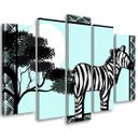 5 stykke lærredsprint, Zebra Safari blå