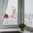 Cuadro de ventana: flores en una corona de otoño
