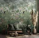 Fototapet med motivet jungledrøm med tukan, leopard og tropiske blomster 3,4 x 2,12 m