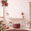 Blomstermønster pink - vintage stil med træpanel - udvideligt Ikke-vævet tapet