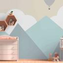 KidsMountains3 bjergtapet i grøn hvid - non-woven tapet Designwalls 2 - 2,55 x 3,5 m