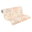 Papel pintado no tejido con hojas en estilo retro blanco naranja - papel pintado floral flores