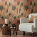 Abstrakt tapet med mønster i terracotta grøn beige - kunstnerisk ikke-vævet tapet