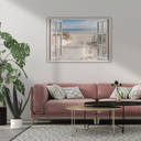 Canvasbillede, Vinduesudsigt strand havlandskab