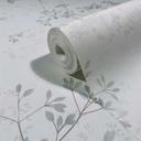 Papel pintado no tejido hojas naturaleza floral mate en blanco verde
