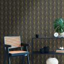 Geometrisk Art Deco tapet sort guld - moderne tapet med mønster - Ikke-vævet tapet