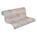 Papel pintado motivo floral naranja gris - papel pintado con flores y hojas