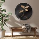 Tableau sur verre rond 1X Studio - Feuilles de chêne doré dans un vase