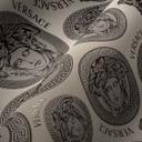 Versace medusa tapet i beige og grå non-woven tapet luksus design tapet Versace bogstaver Versace bogstaver