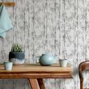 Papel pintado no tejido en blanco, gris hojas de bambú naturaleza floral 