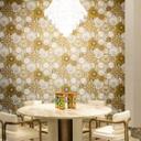 Versace ikke-vævet tapet Art De La Table Baroque Circles Medusa Meander Gold Cream