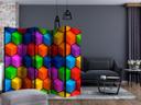 Screen room divider - Farverige geometriske kasser, 3-delt