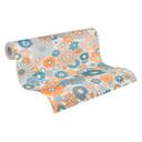 Vintage blomstertapet blå orange - blomstertapet i retrostil - Ikke-vævet tapet